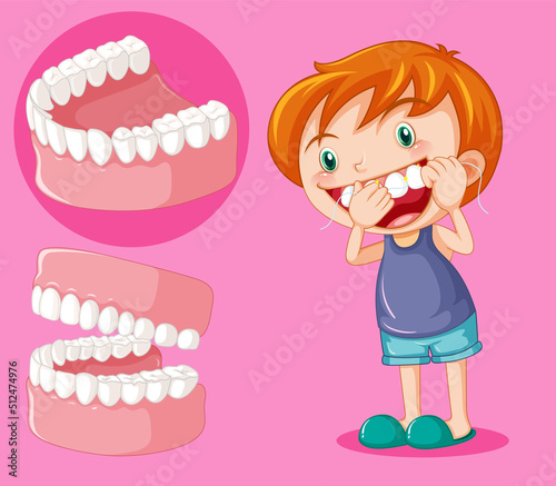 Cute boy cartoon character flossing teeth