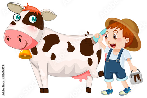 A girl painting on cow cartoon character