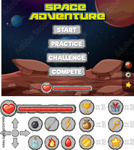 Space game background template and elements