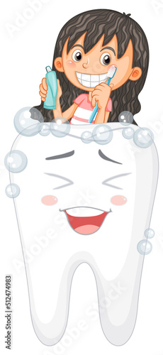 Cute girl cartoon character brushing teeth