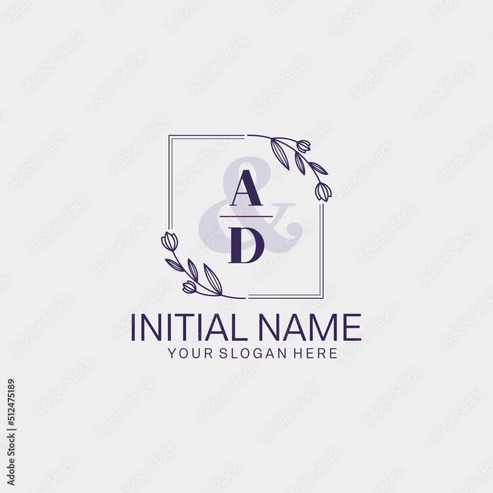Initial letter AD beauty handwriting logo vector