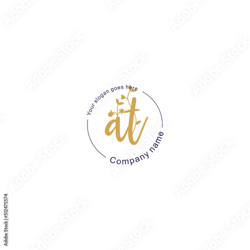 Initial letter AT beauty handwriting logo vector