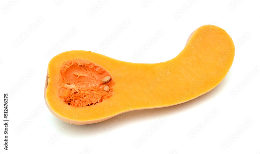 butternut squash and slices on white background butternut squash and slices on white background
