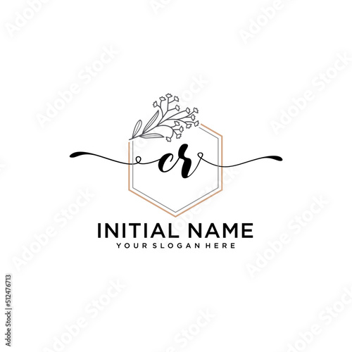 Initial letter CR beauty handwriting logo vector