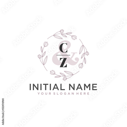 Initial letter CZ beauty handwriting logo vector