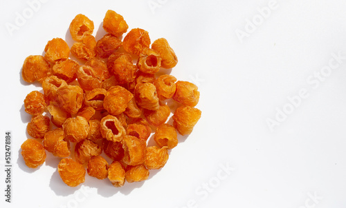 Dried longan on white background.