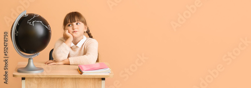 Cute little schoolgirl sitt...