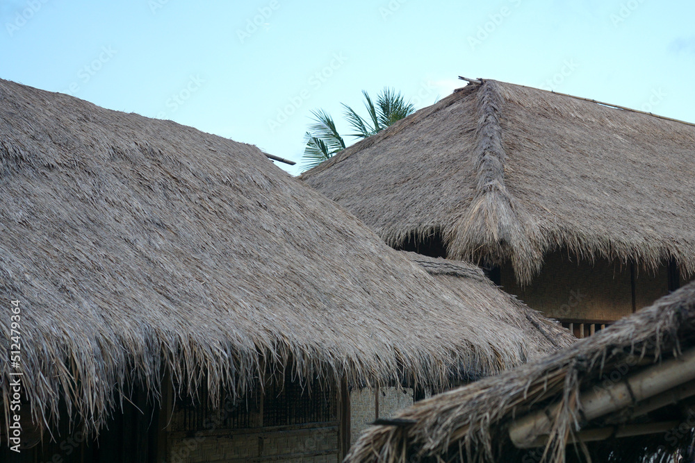 The roof of a traditional Sasak house made of reeds The roof of a traditional Sasak house made of reeds