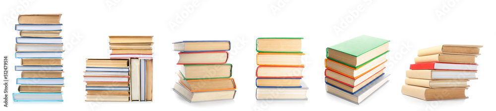 Stacks of many books on white background Stacks of many books on white background