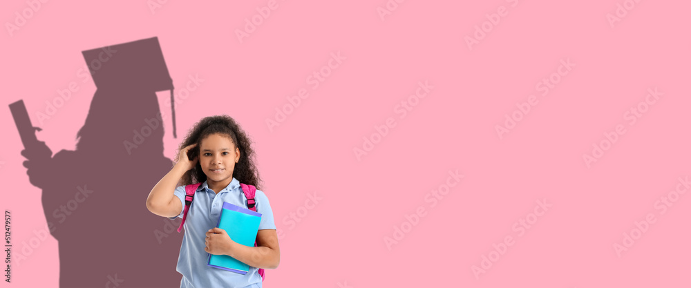 Cute African-American schoolgirl on white background - obrazy, fototapety, plakaty 