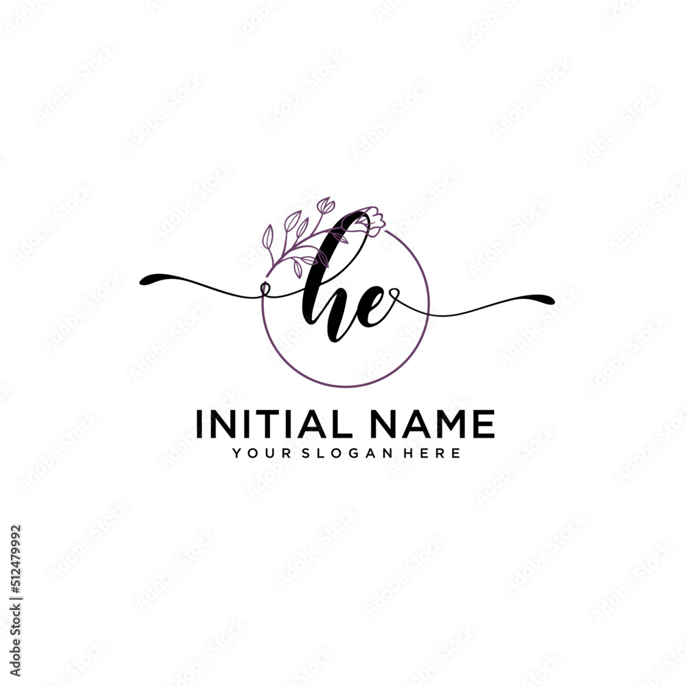 Initial letter HE beauty handwriting logo vector Initial letter HE beauty handwriting logo vector