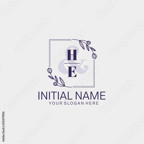 Initial letter HE beauty handwriting logo vector
