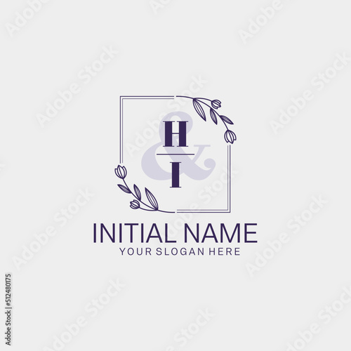 Initial letter HI beauty handwriting logo vector