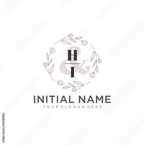 Initial letter HI beauty handwriting logo vector
