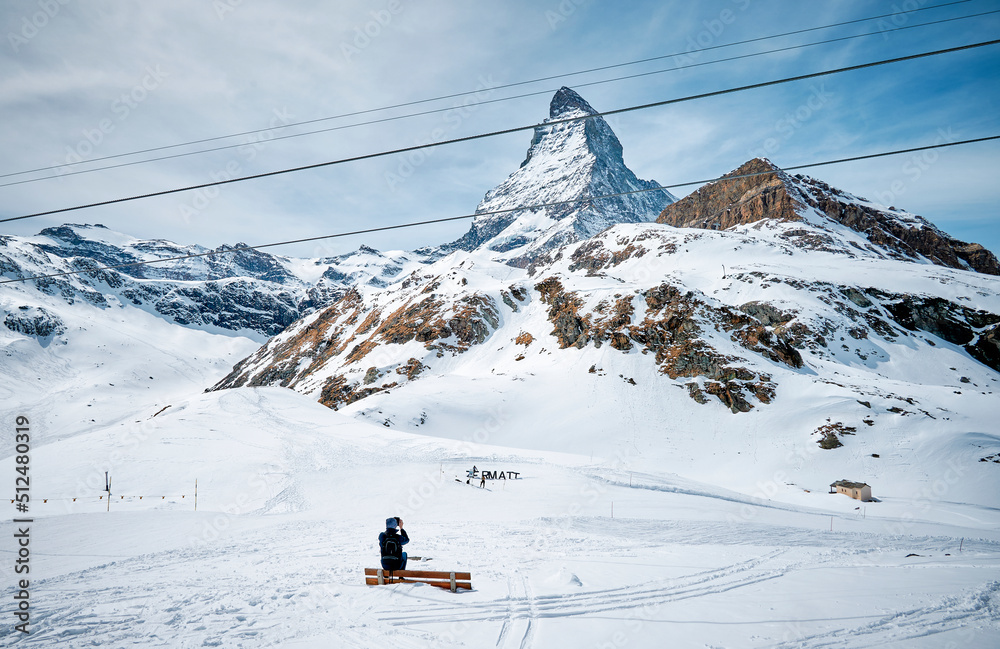 Obraz premium A Landscape of Matterhorn from Schwarzsee cable car station, Zermatt