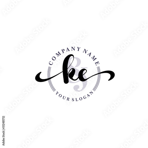Initial letter KE beauty handwriting logo vector