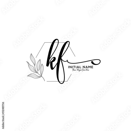 Initial letter KF beauty handwriting logo vector