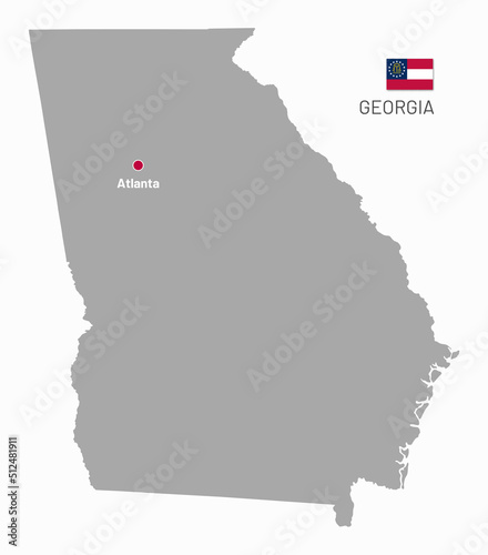 Gray map of Georgia, federal state of USA. Silhouette of Georgian abstract outline editable map with borders and flag of federal state realistic vector illustration