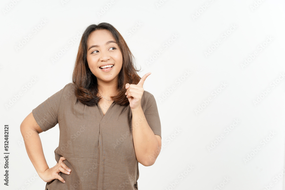 Showing Product and Pointing Side of Beautiful Asian Woman Isolated On White Background Showing Product and Pointing Side of Beautiful Asian Woman Isolated On White Background