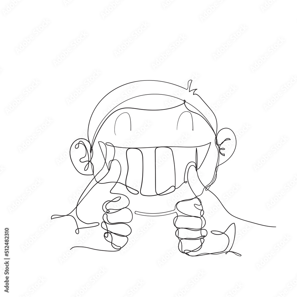 continuous line drawing thumb up and smile illustration vector isolated continuous line drawing thumb up and smile illustration vector isolated