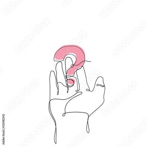 continuous line drawing hand showing question mark symbol illustration