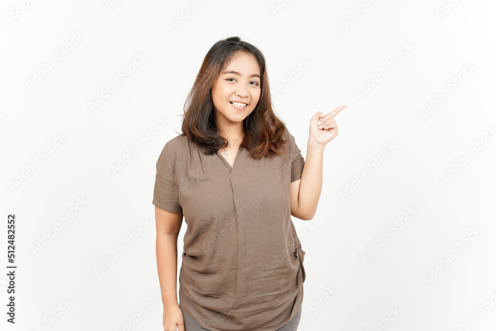 Showing Product and Pointing Side of Beautiful Asian Woman Isolated On White Background Showing Product and Pointing Side of Beautiful Asian Woman Isolated On White Background
