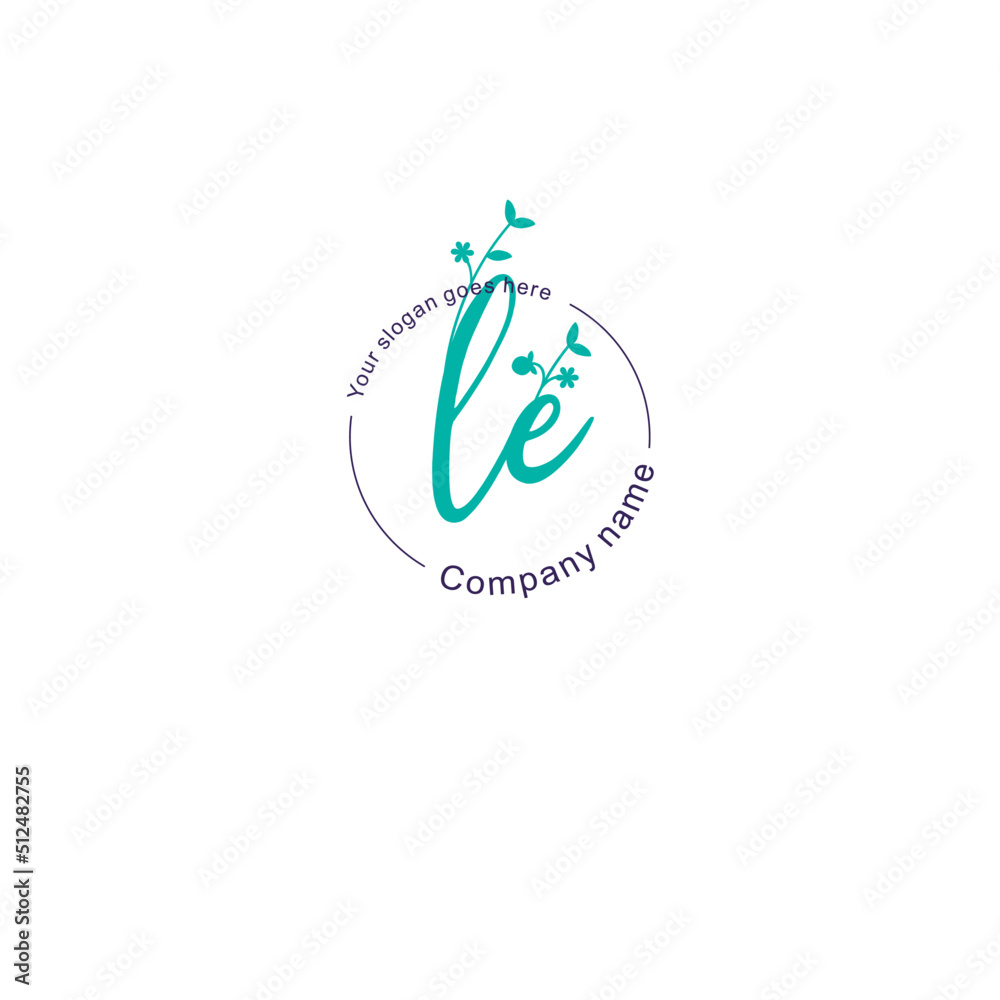 Fototapeta premium Initial letter LE beauty handwriting logo vector