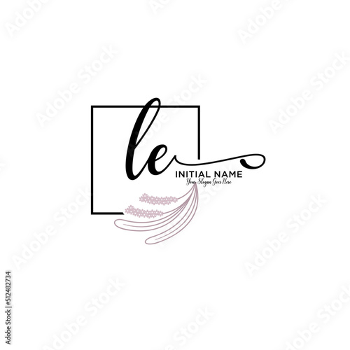 Initial letter LE beauty handwriting logo vector