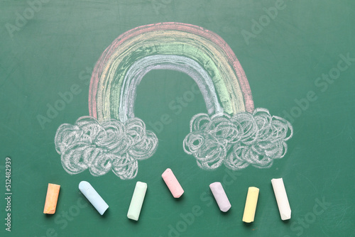 Drawn rainbow and clouds wi...