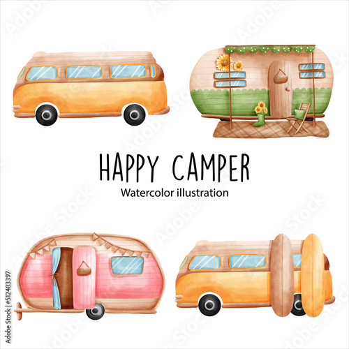 happy camper, camping time. Vector illustration.