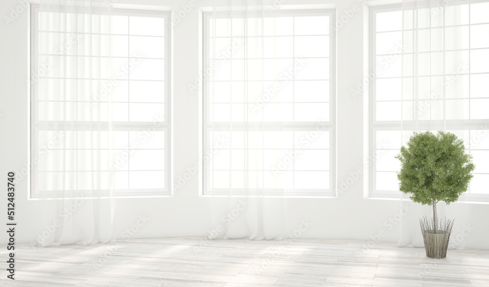 White empty room. Scandinavian interior design. 3D illustration
