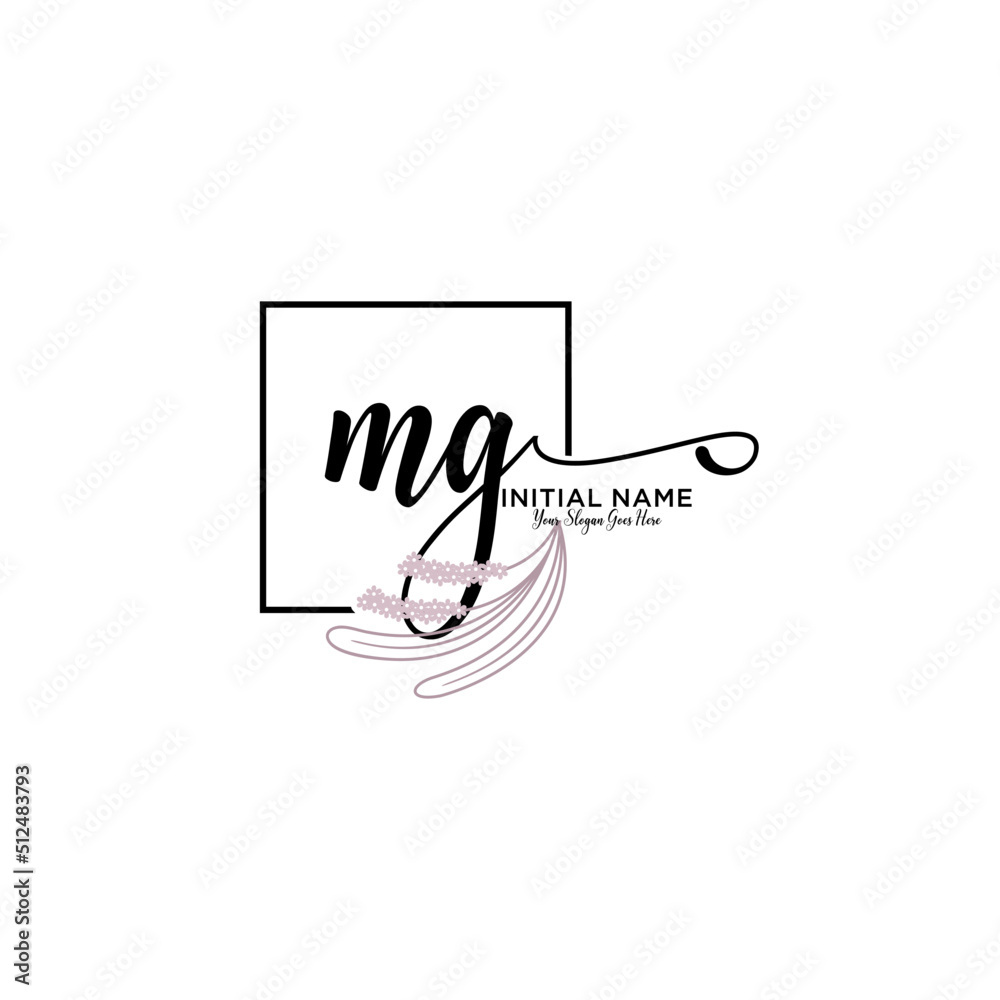 Initial letter MG beauty handwriting logo vector - obrazy, fototapety, plakaty 