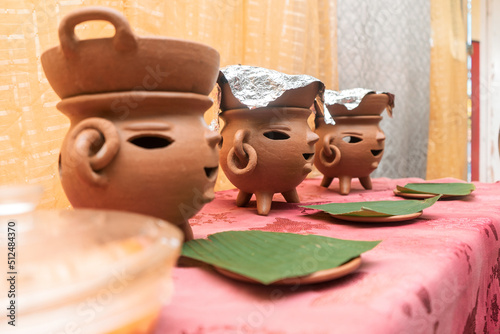 Generic clay pots to serve traditional Nicaraguan food known as caballo bayo photo