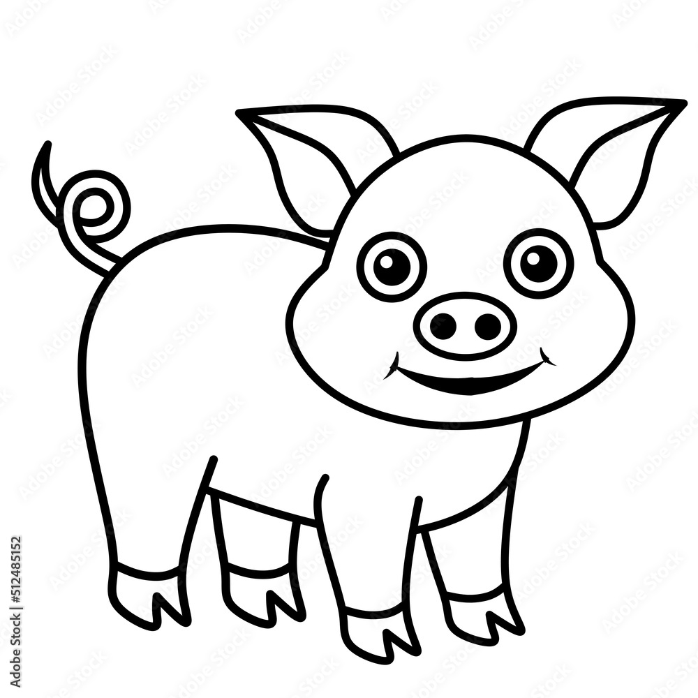 Line art pig cartoon coloring page