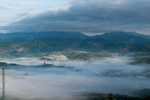 misty landscape in the morning surrounded by mountains Sea of ​​mist at Doi Ti Doo Nan, Thailand Nan Thailand tourist attractions , Doi tee doo