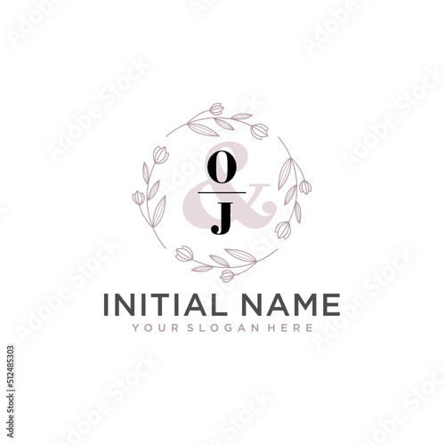 Fototapeta Naklejka Na Ścianę i Meble -  Initial letter OJ beauty handwriting logo vector
