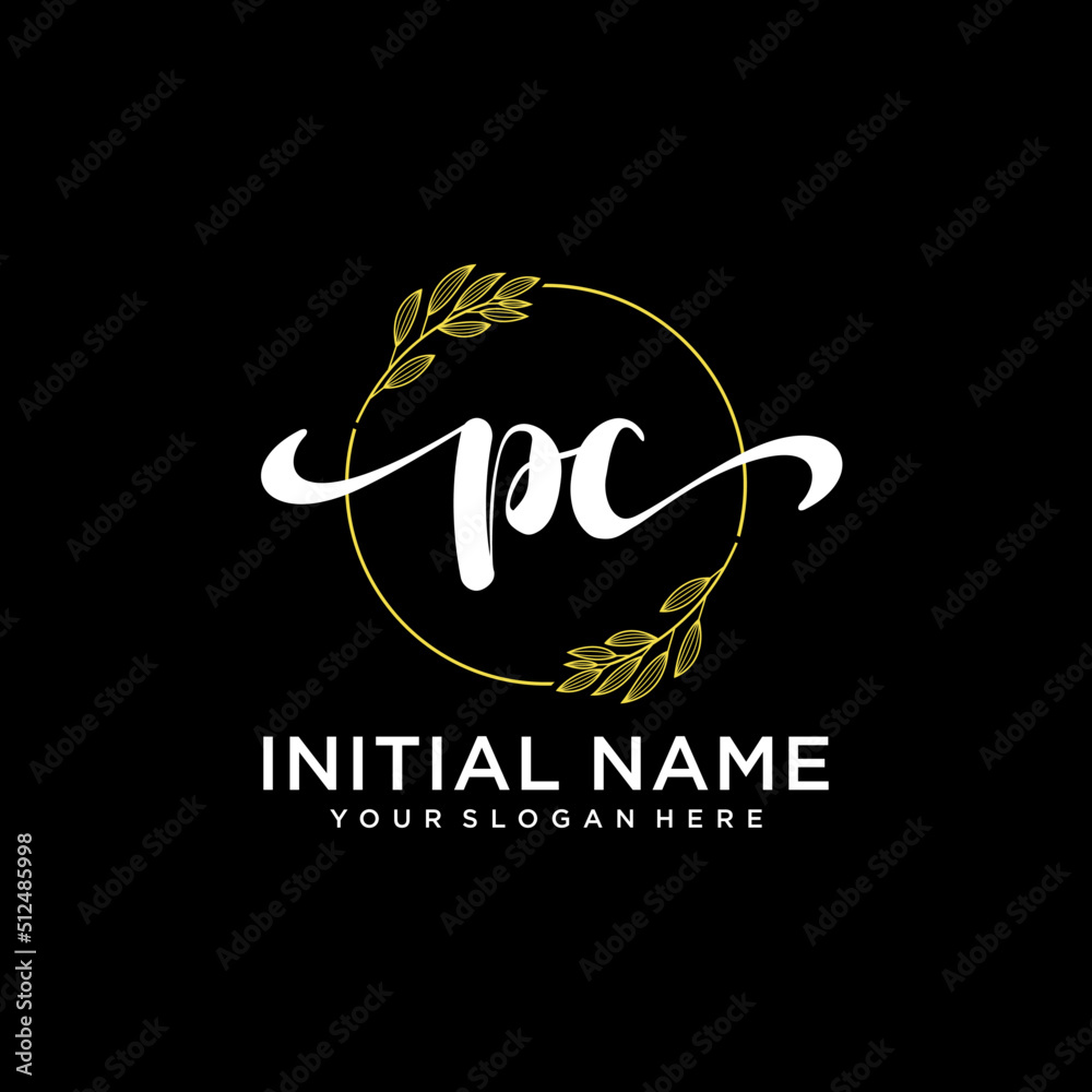 PC Initial handwriting logo vector. Hand lettering for designs.