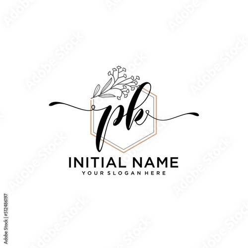 Initial letter PK beauty handwriting logo vector