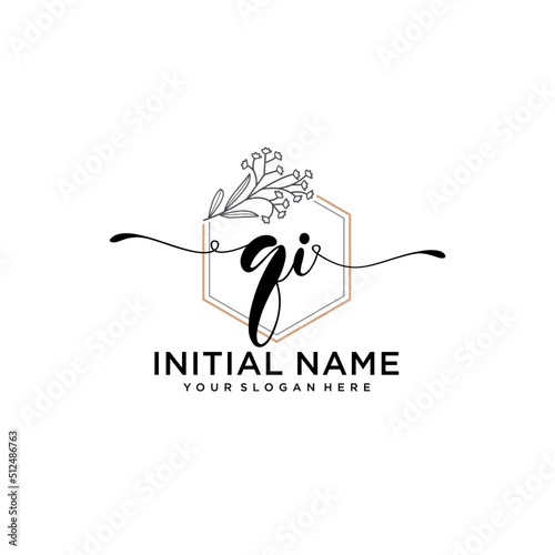 Initial letter QI beauty handwriting logo vector