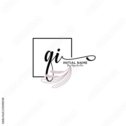 Initial letter QI beauty handwriting logo vector