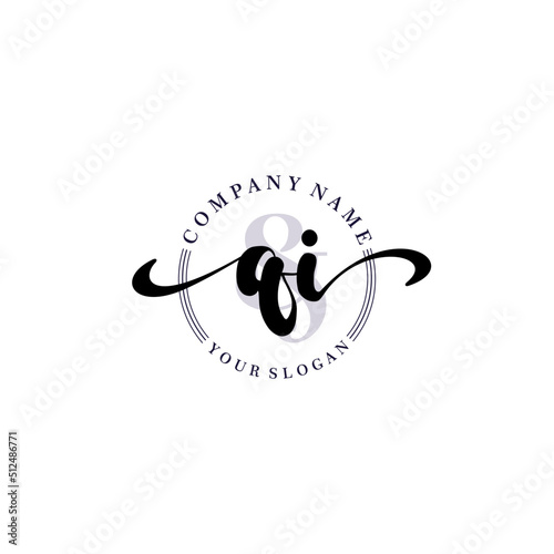 QI Initial handwriting logo vector. Hand lettering for designs.