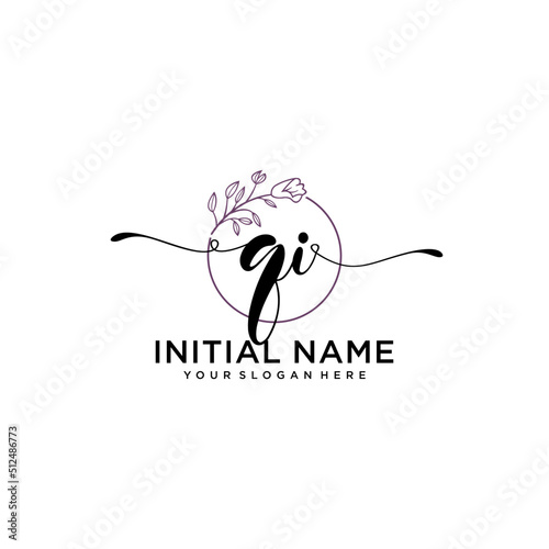 Initial letter QI beauty handwriting logo vector