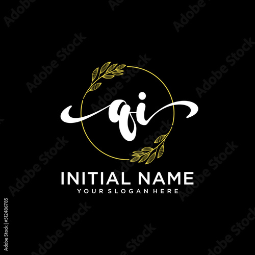 QI Initial handwriting logo vector. Hand lettering for designs.