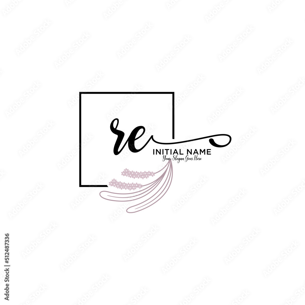 Initial letter RE beauty handwriting logo vector