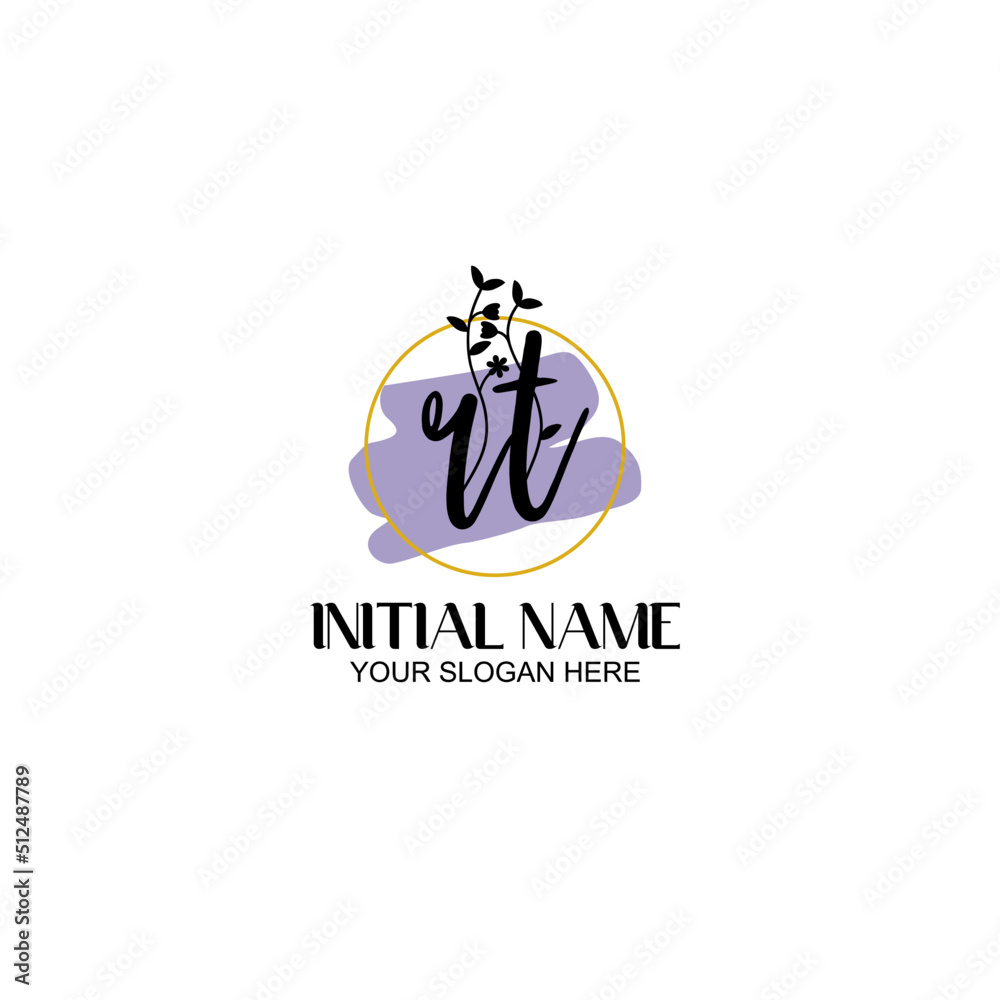Initial letter RT beauty handwriting logo vector