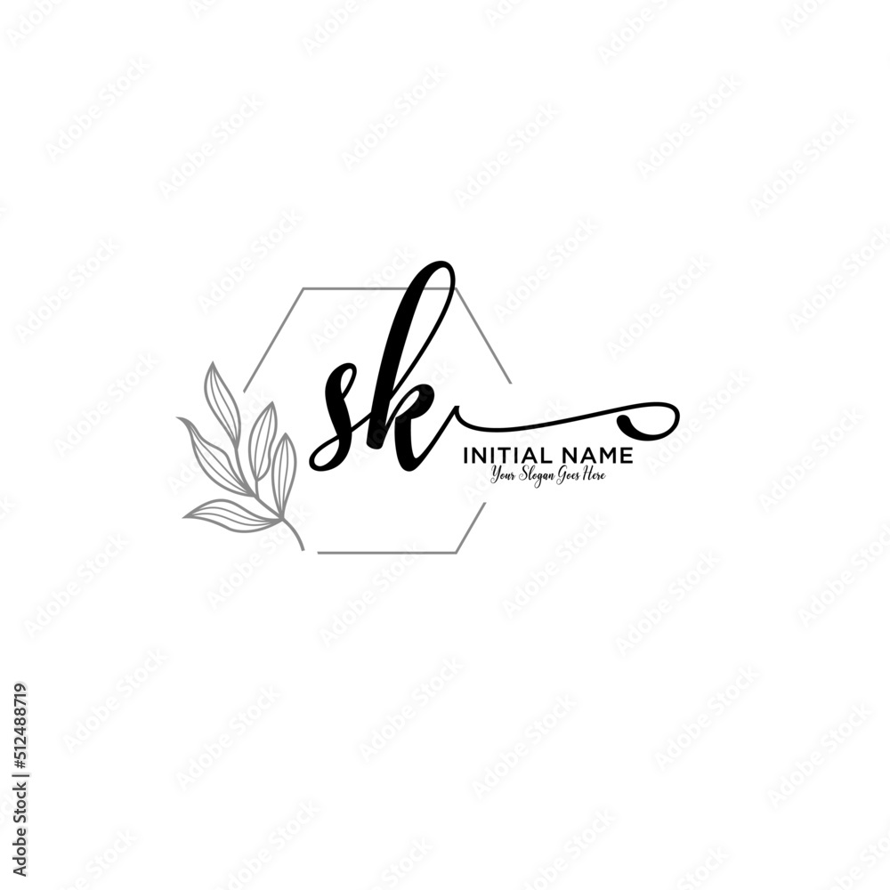 Initial letter SK beauty handwriting logo vector