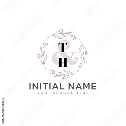 Initial letter TH beauty handwriting logo vector