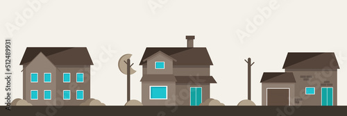 Suburban village flat design cityscape banner vector illustration