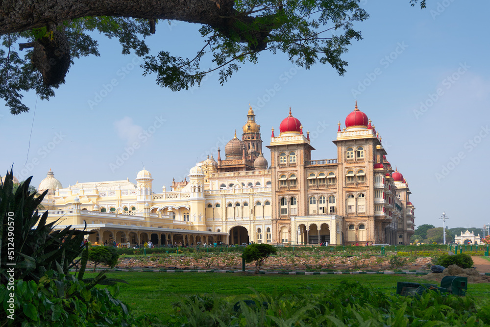 Mysuru, Karnataka, India - November 25th 2018 : Mysore Palace is a historical palace and a royal residence. It is now the second most visited tourist attraction in India, only after Taj Mahal.