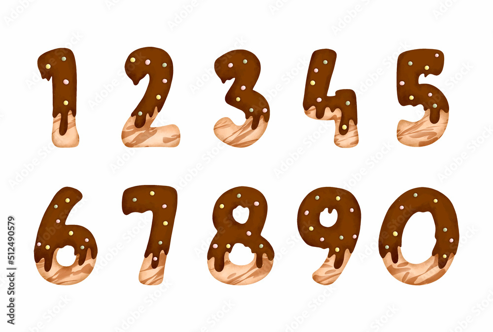 Set of Numbers and chocolate biscuit Set of Numbers and chocolate biscuit